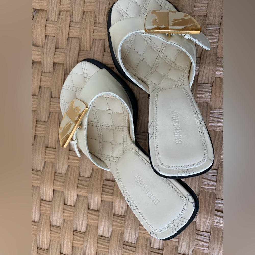 Burberry Beige Slides with Gold Accent